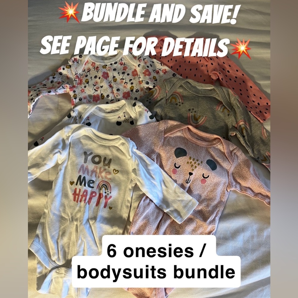 (6) 0-3m Gerber Adorable Baby Onesies Set